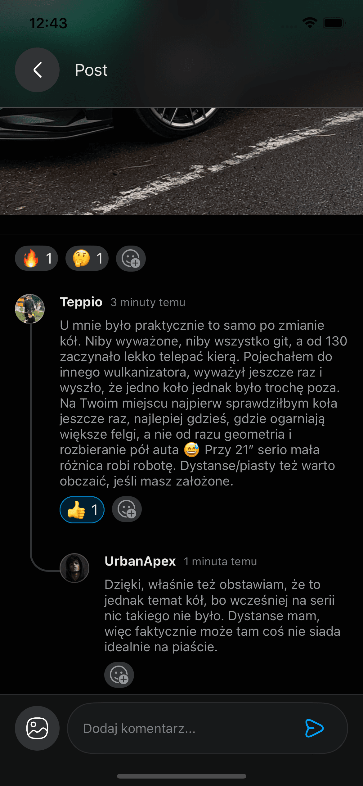 Komentarze pod postem w grupie społeczności Revly