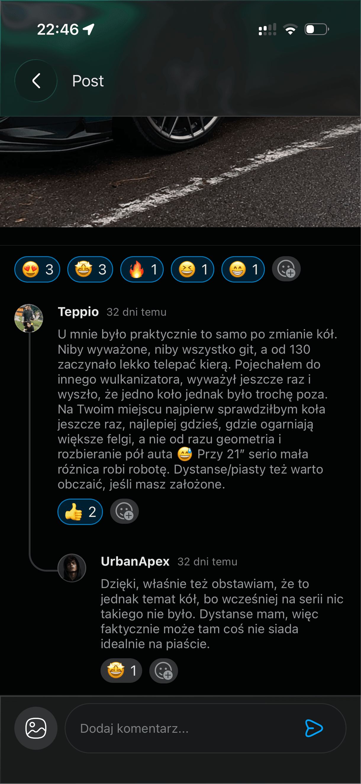 Komentarze pod postem w grupie społeczności Revly